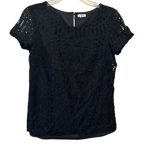 J CREW Black Lace Short Sleeved Lined Blouse Small 🖤